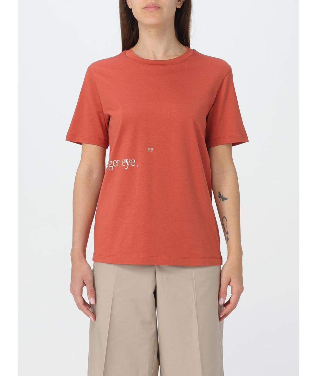 'S MAX MARA Оранжевая хлопковая футболка, фото 2