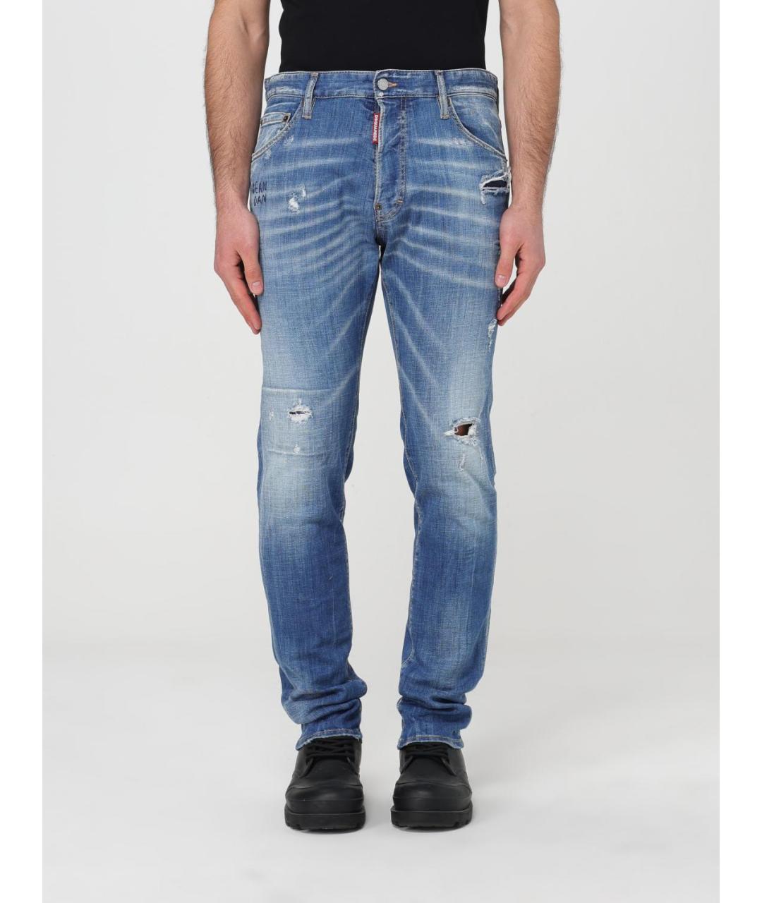 DSQUARED2 Синие хлопковые прямые джинсы, фото 5