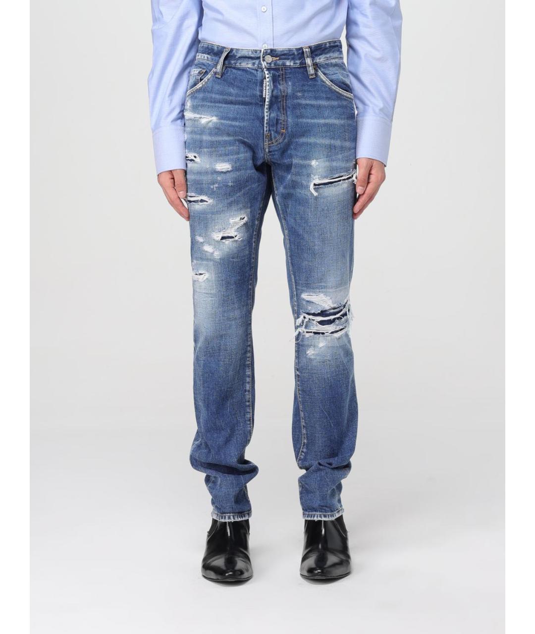 DSQUARED2 Синие хлопковые прямые джинсы, фото 2