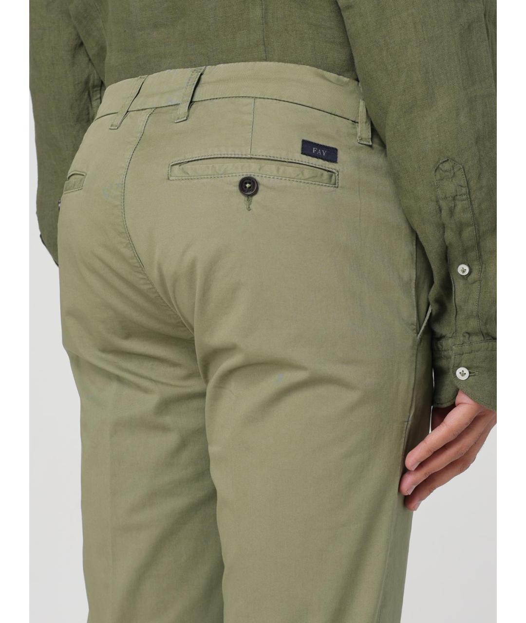 FAY Зеленые хлопковые брюки чинос, фото 3