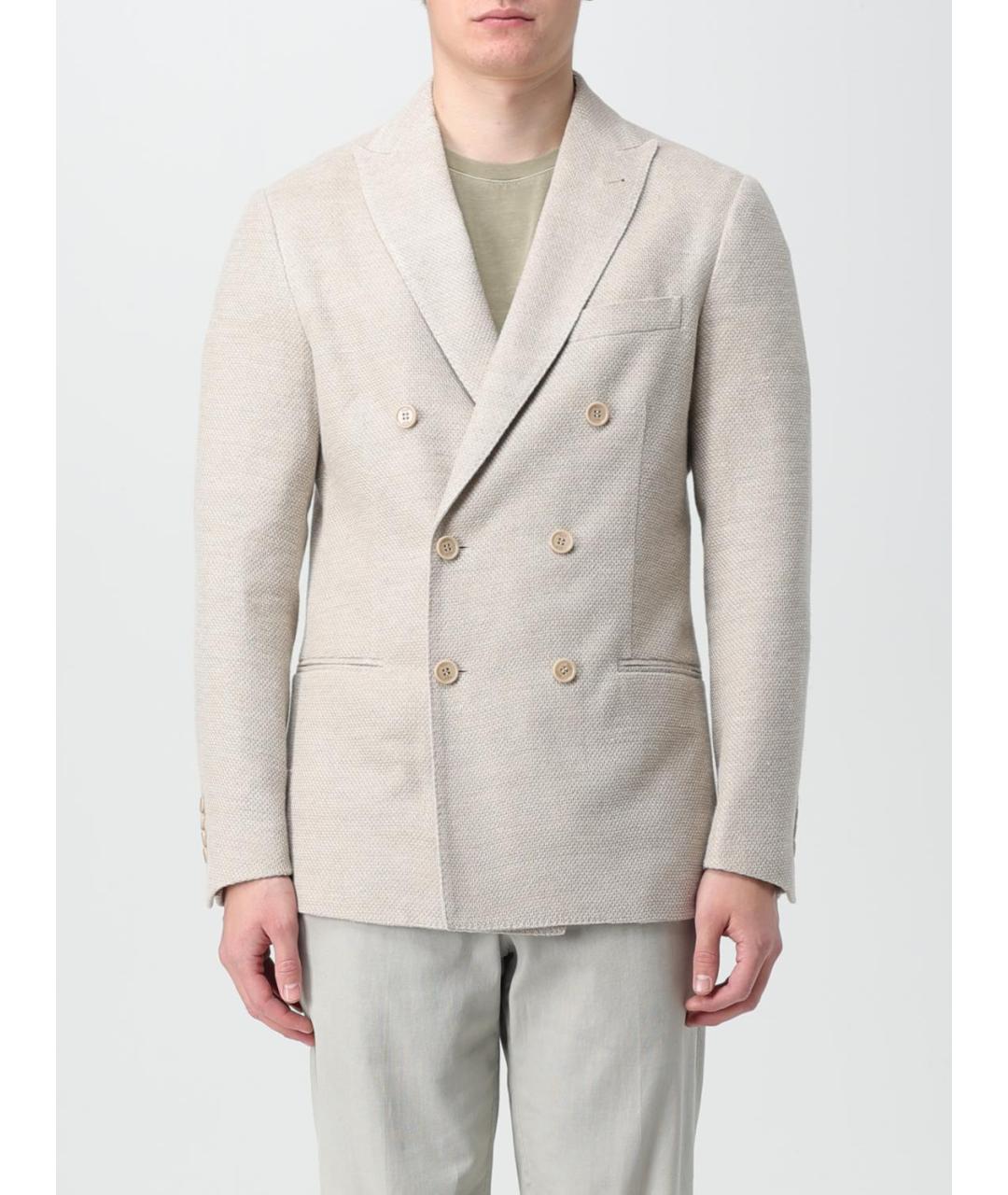 FAY Бежевый льняной пиджак, фото 5