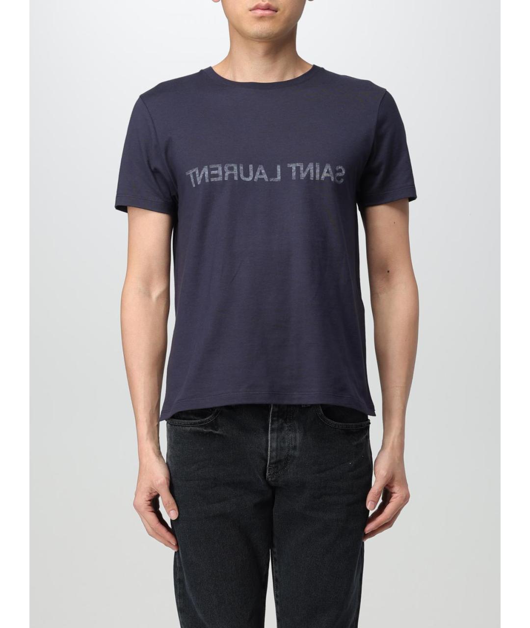 SAINT LAURENT Синяя хлопковая футболка, фото 2