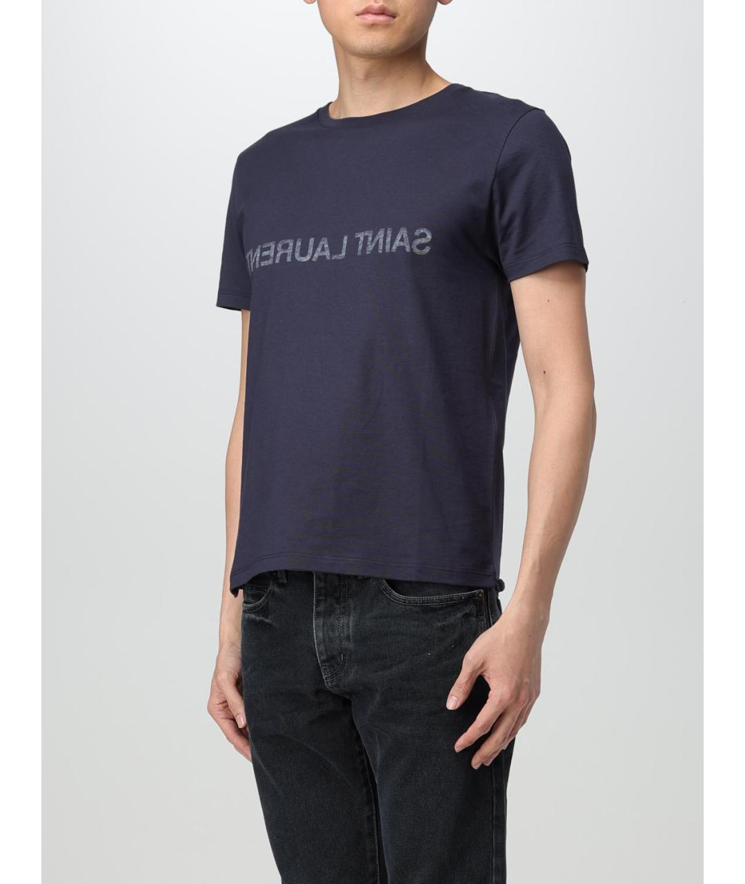 SAINT LAURENT Синяя хлопковая футболка, фото 5