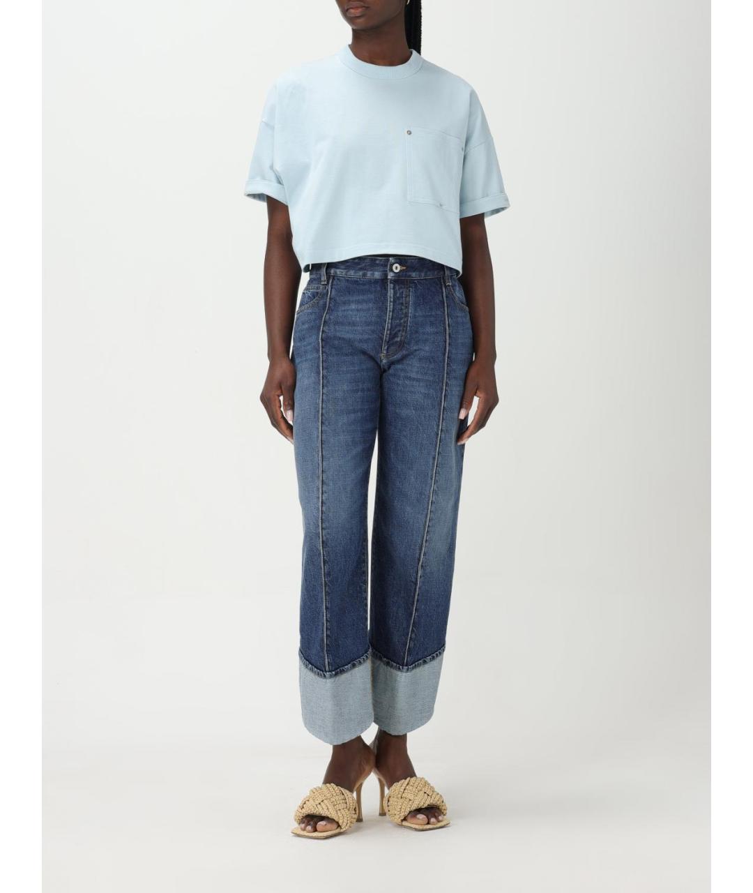 BOTTEGA VENETA Голубая хлопковая футболка, фото 2