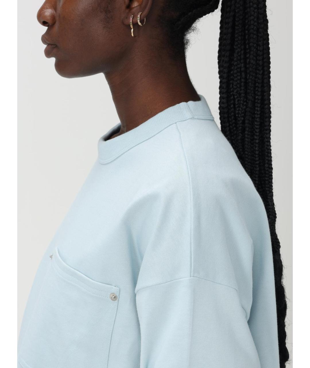 BOTTEGA VENETA Голубая хлопковая футболка, фото 5