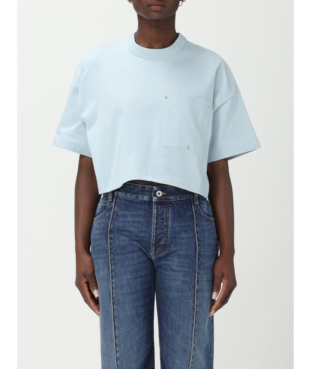 BOTTEGA VENETA Голубая хлопковая футболка, фото 6