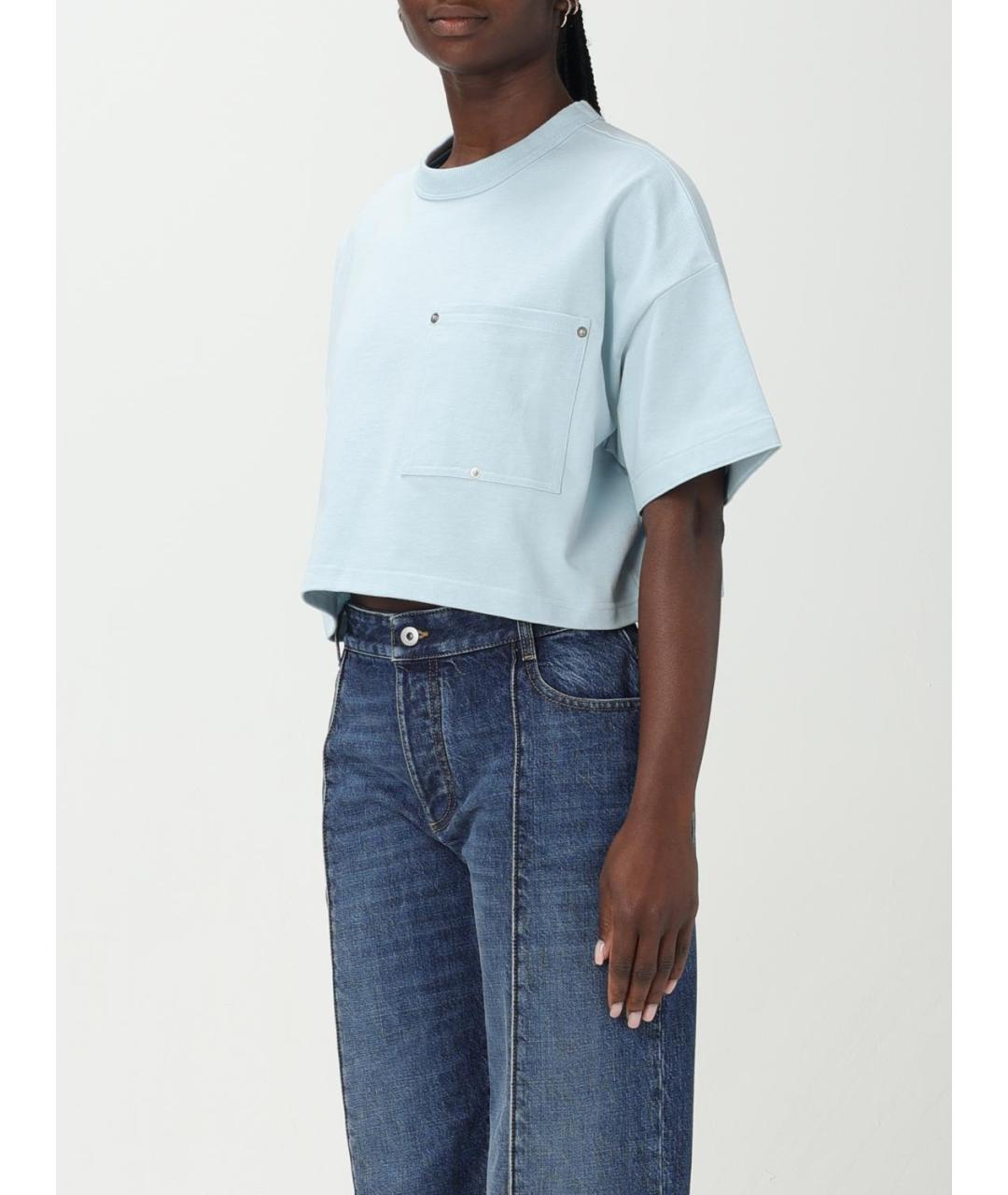 BOTTEGA VENETA Голубая хлопковая футболка, фото 4