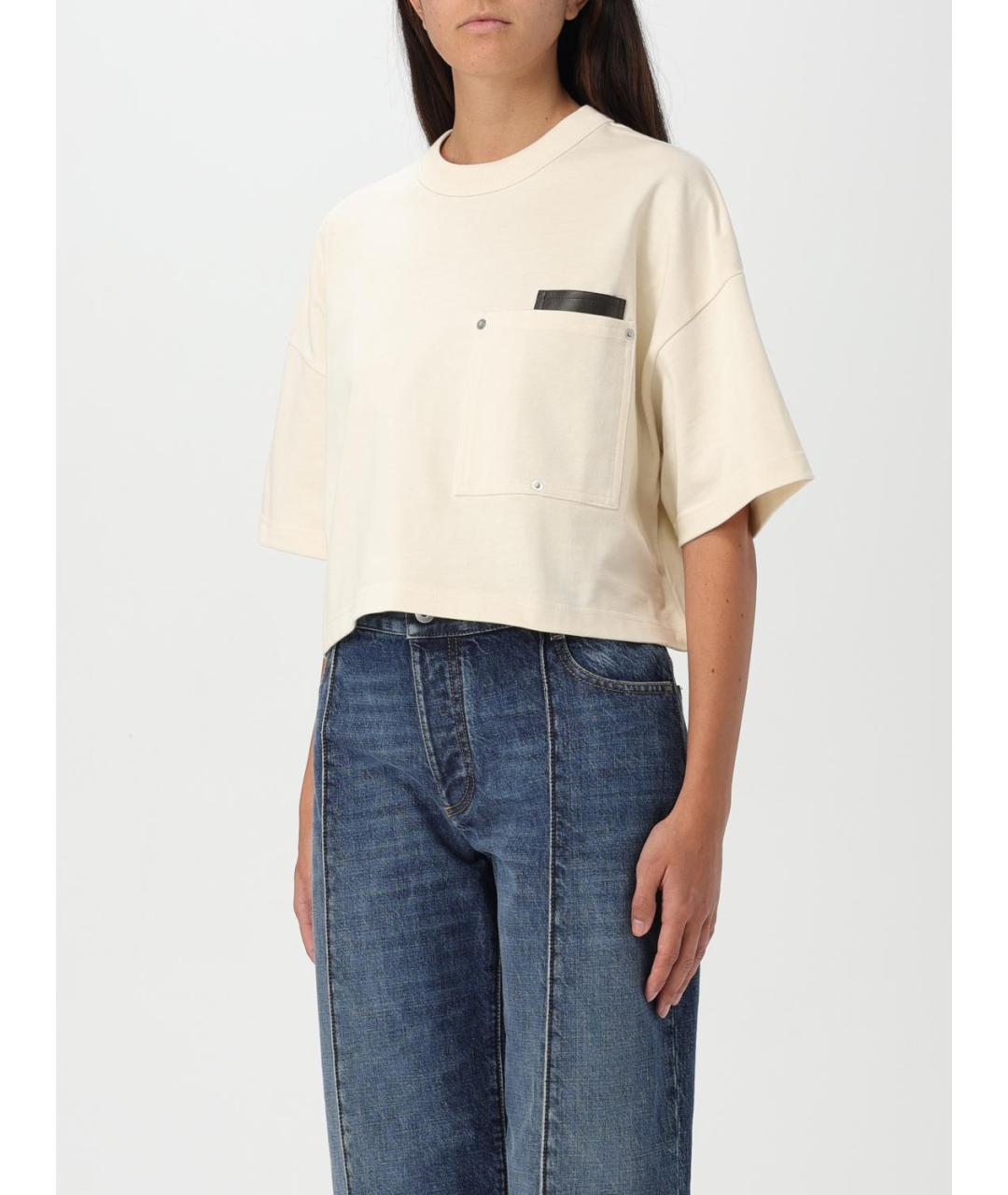 BOTTEGA VENETA Бежевая хлопковая футболка, фото 5