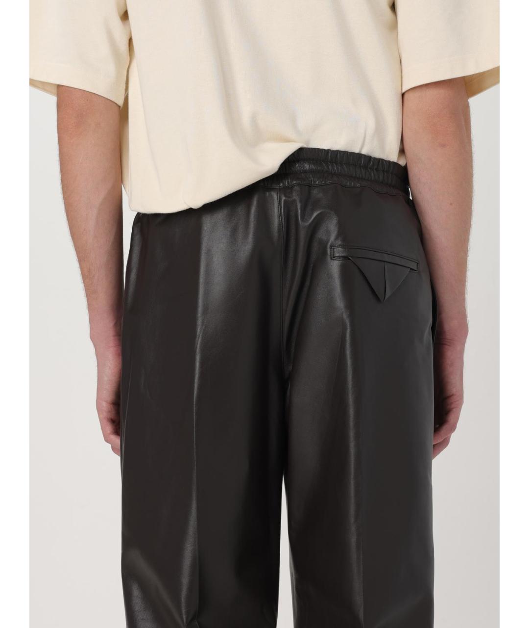 BOTTEGA VENETA Коричневые кожаные повседневные брюки, фото 5