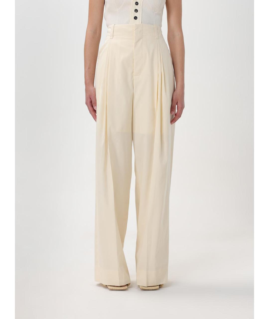 BOTTEGA VENETA Бежевые хлопковые прямые брюки, фото 2