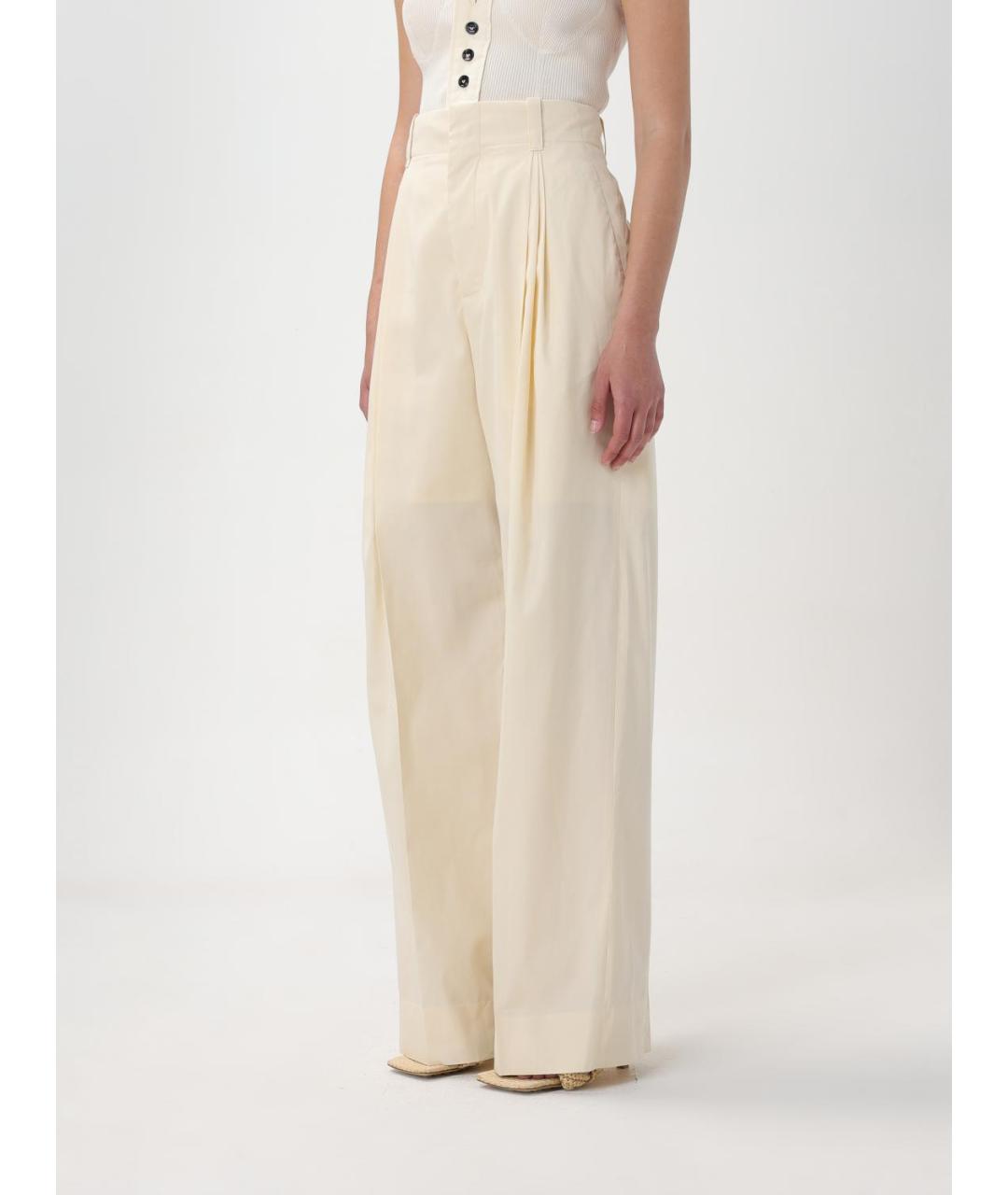 BOTTEGA VENETA Бежевые хлопковые прямые брюки, фото 5