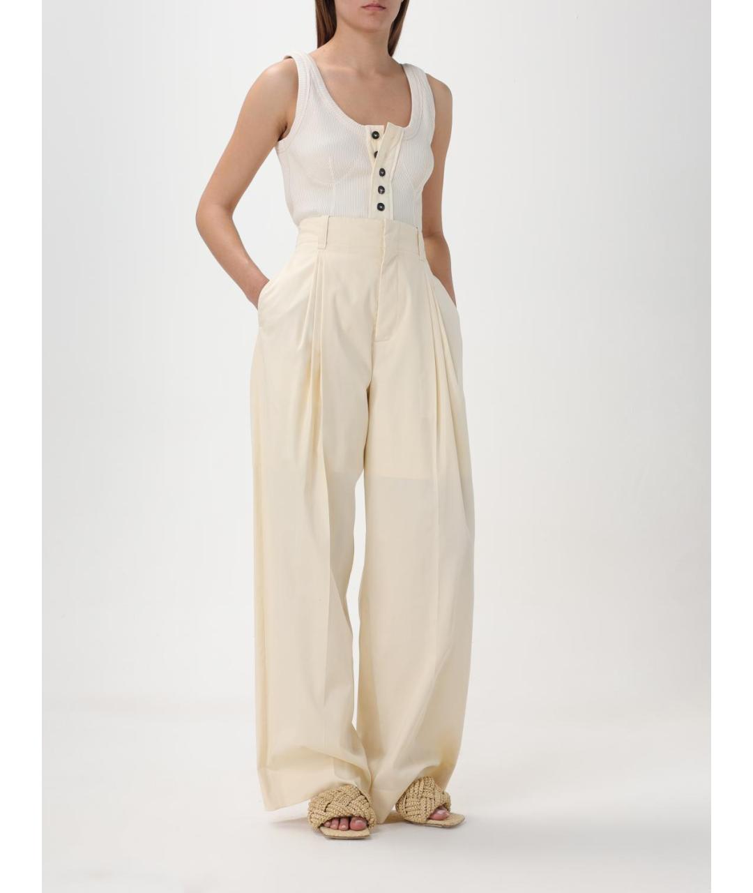 BOTTEGA VENETA Бежевые хлопковые прямые брюки, фото 3