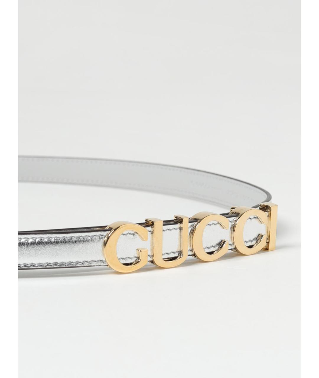 GUCCI Серебрянный кожаный ремень, фото 2