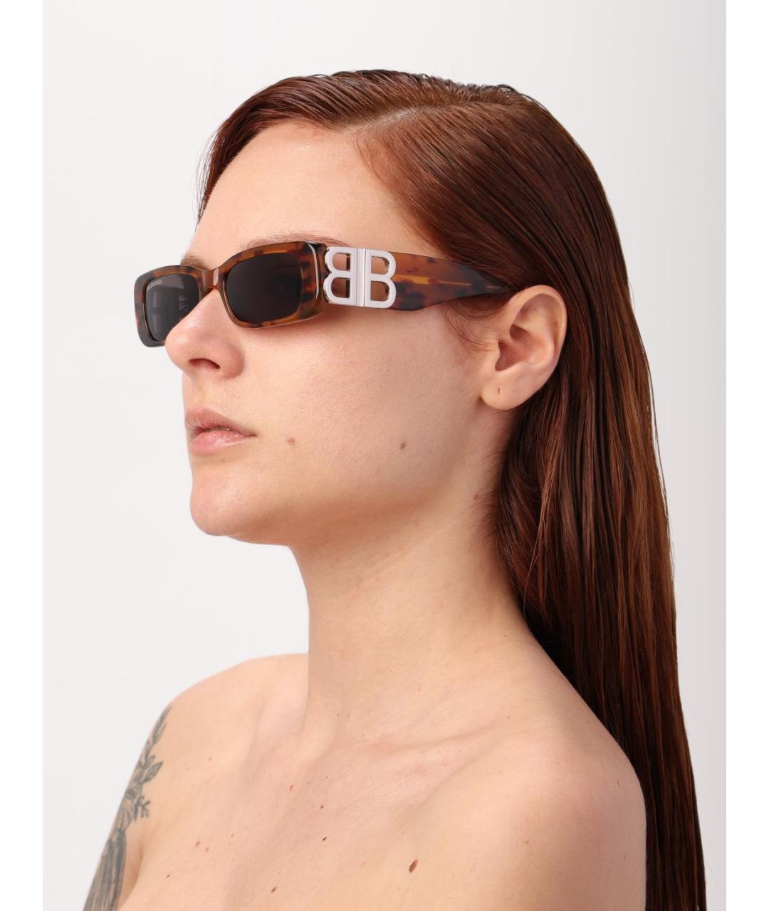 BALENCIAGA Коричневые пластиковые солнцезащитные очки, фото 2