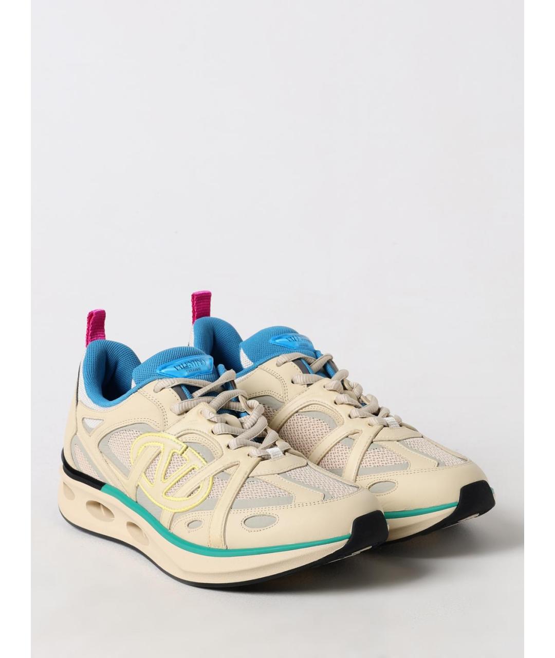 VALENTINO Бежевые кожаные низкие кроссовки / кеды, фото 2