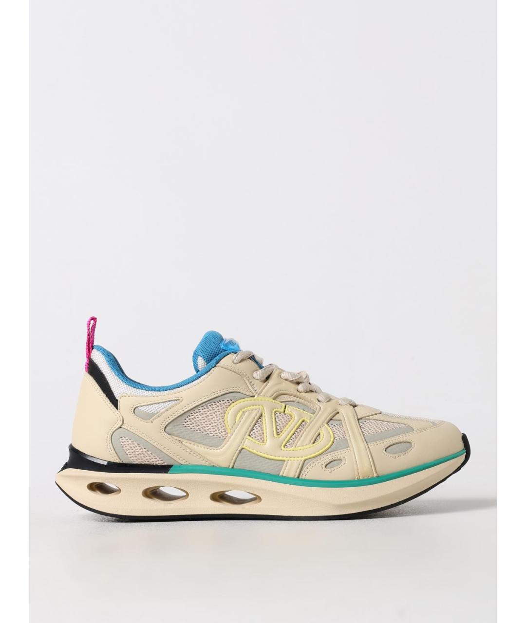 VALENTINO Бежевые кожаные низкие кроссовки / кеды, фото 5