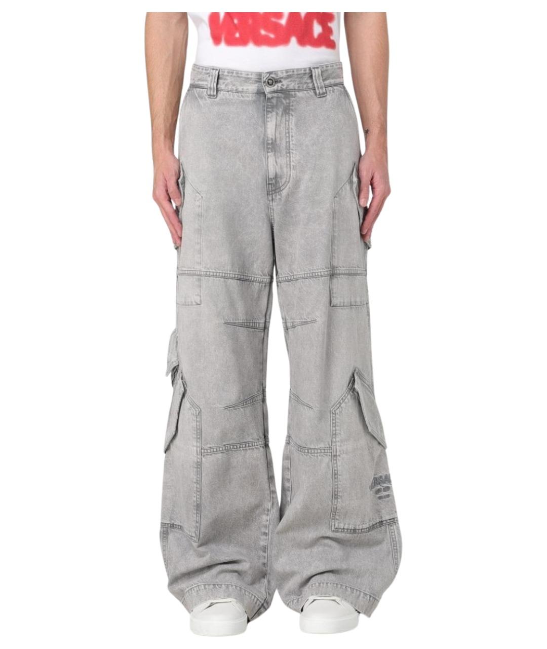VERSACE Серые хлопковые прямые джинсы, фото 1
