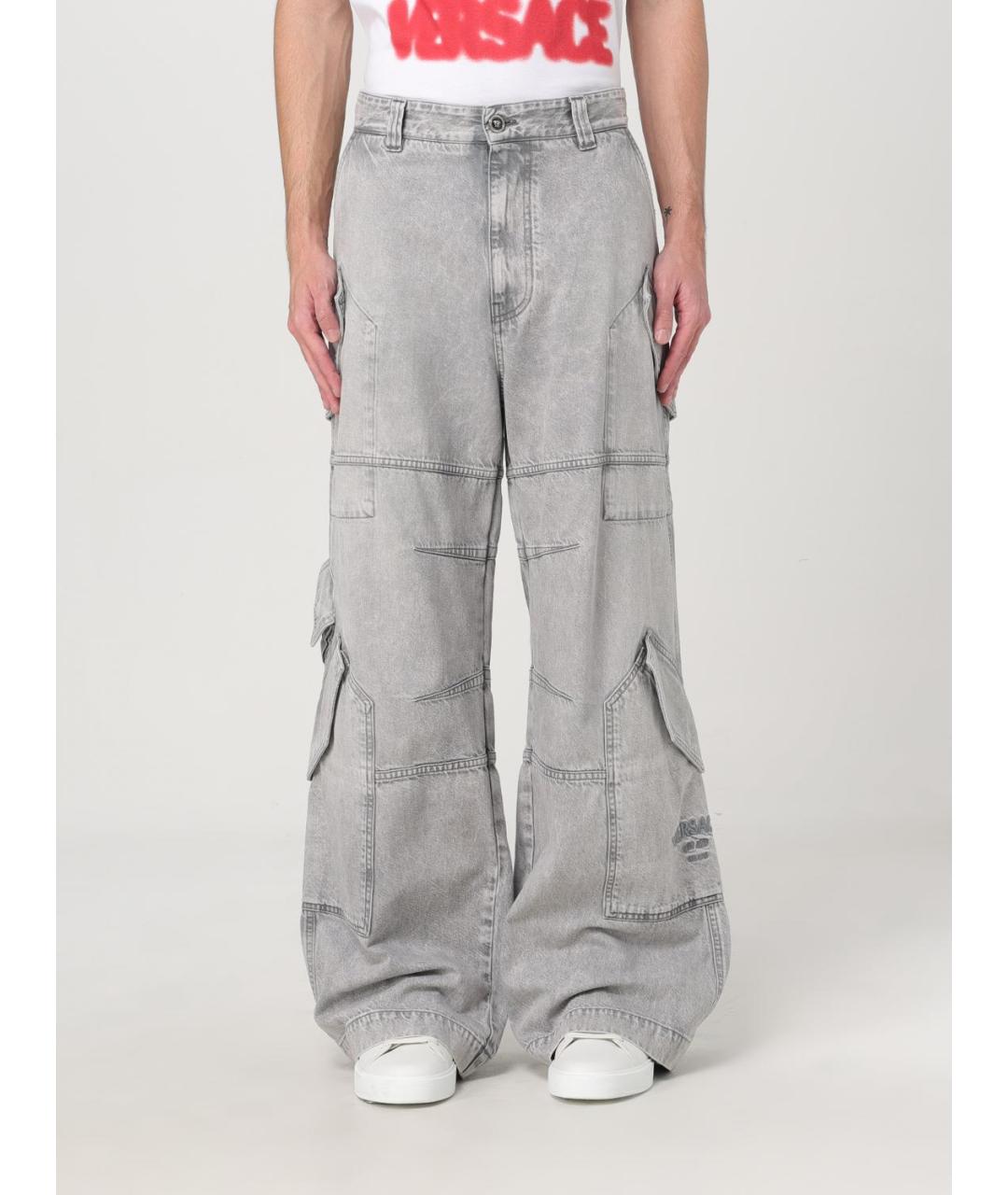 VERSACE Серые хлопковые прямые джинсы, фото 6