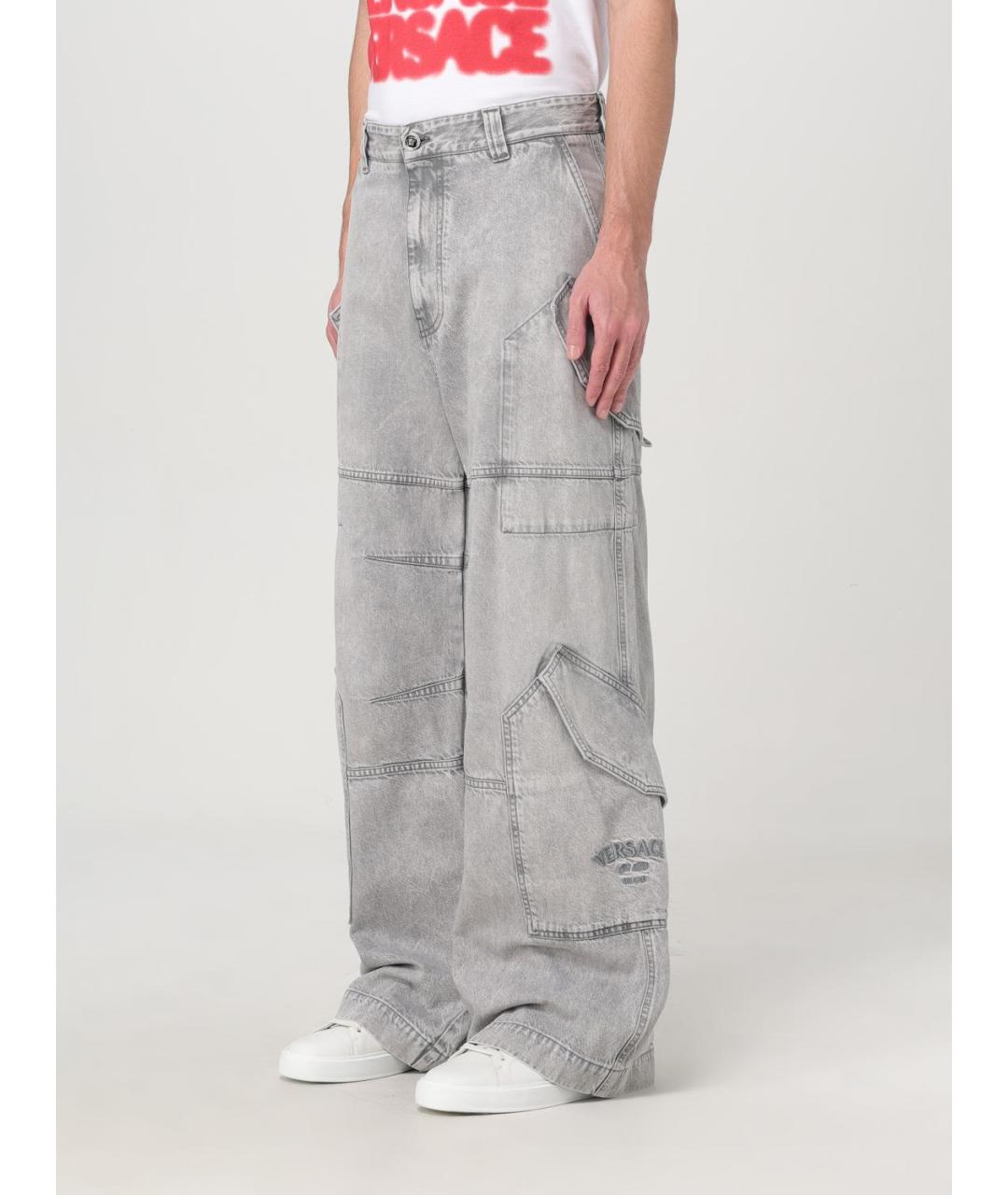VERSACE Серые хлопковые прямые джинсы, фото 4