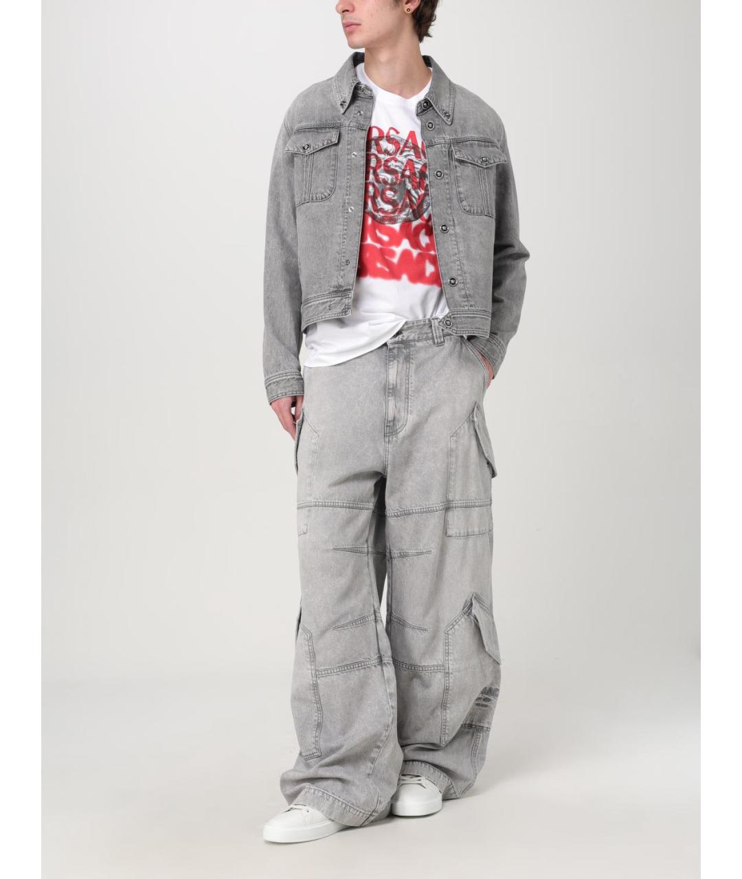 VERSACE Серые хлопковые прямые джинсы, фото 2