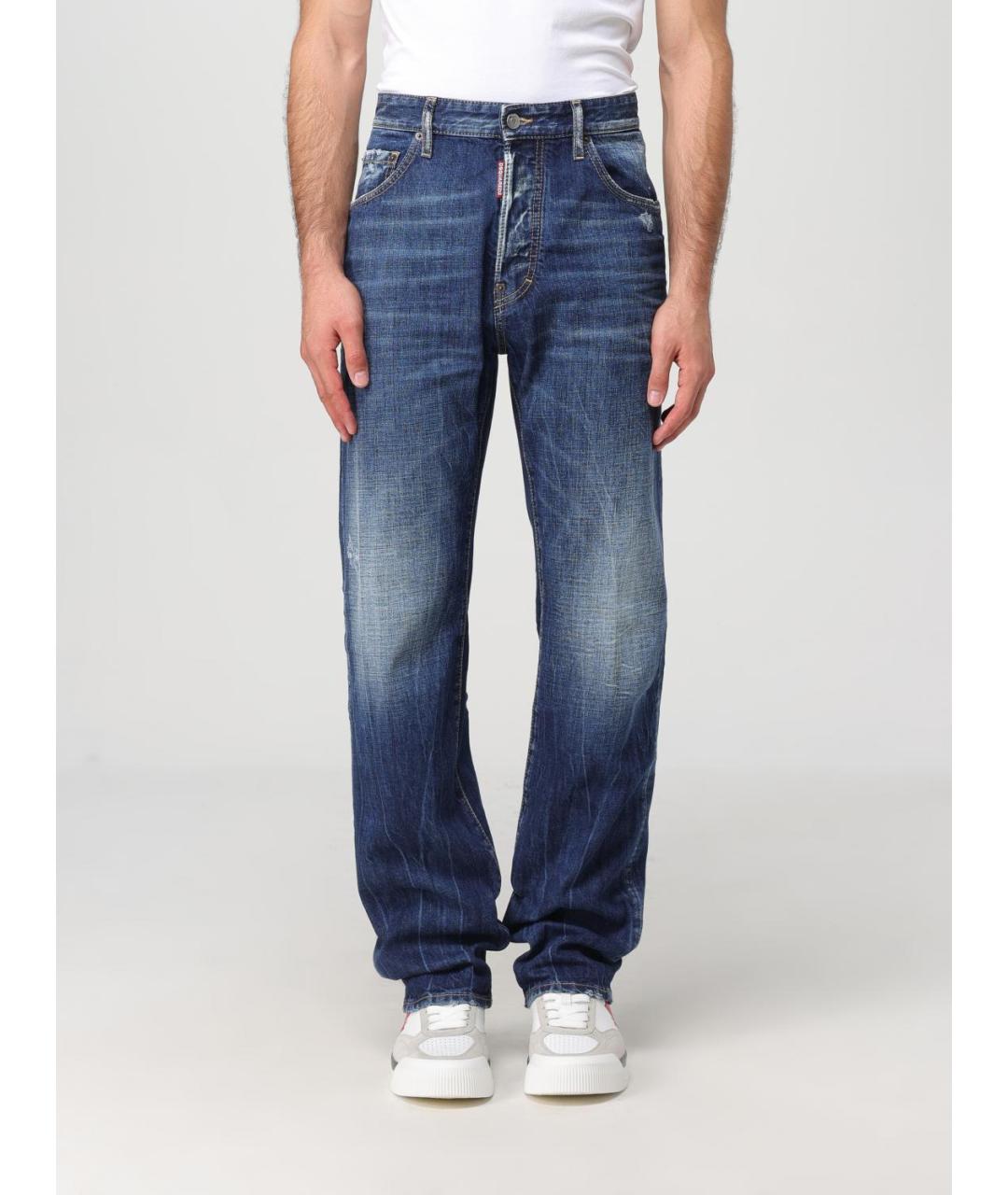 DSQUARED2 Синие хлопковые прямые джинсы, фото 5