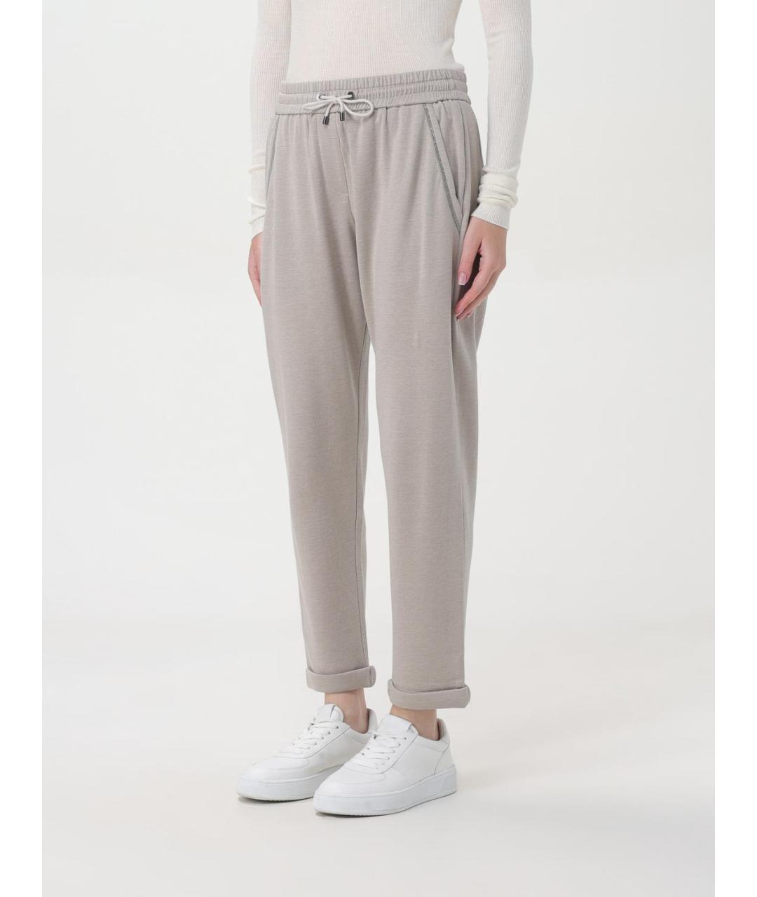 BRUNELLO CUCINELLI Бежевые хлопковые прямые брюки, фото 4