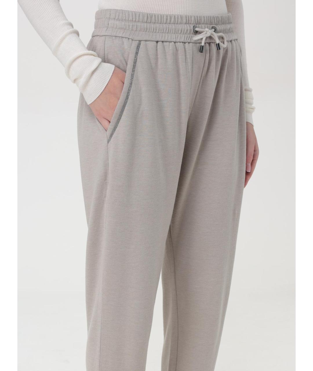 BRUNELLO CUCINELLI Бежевые хлопковые прямые брюки, фото 5