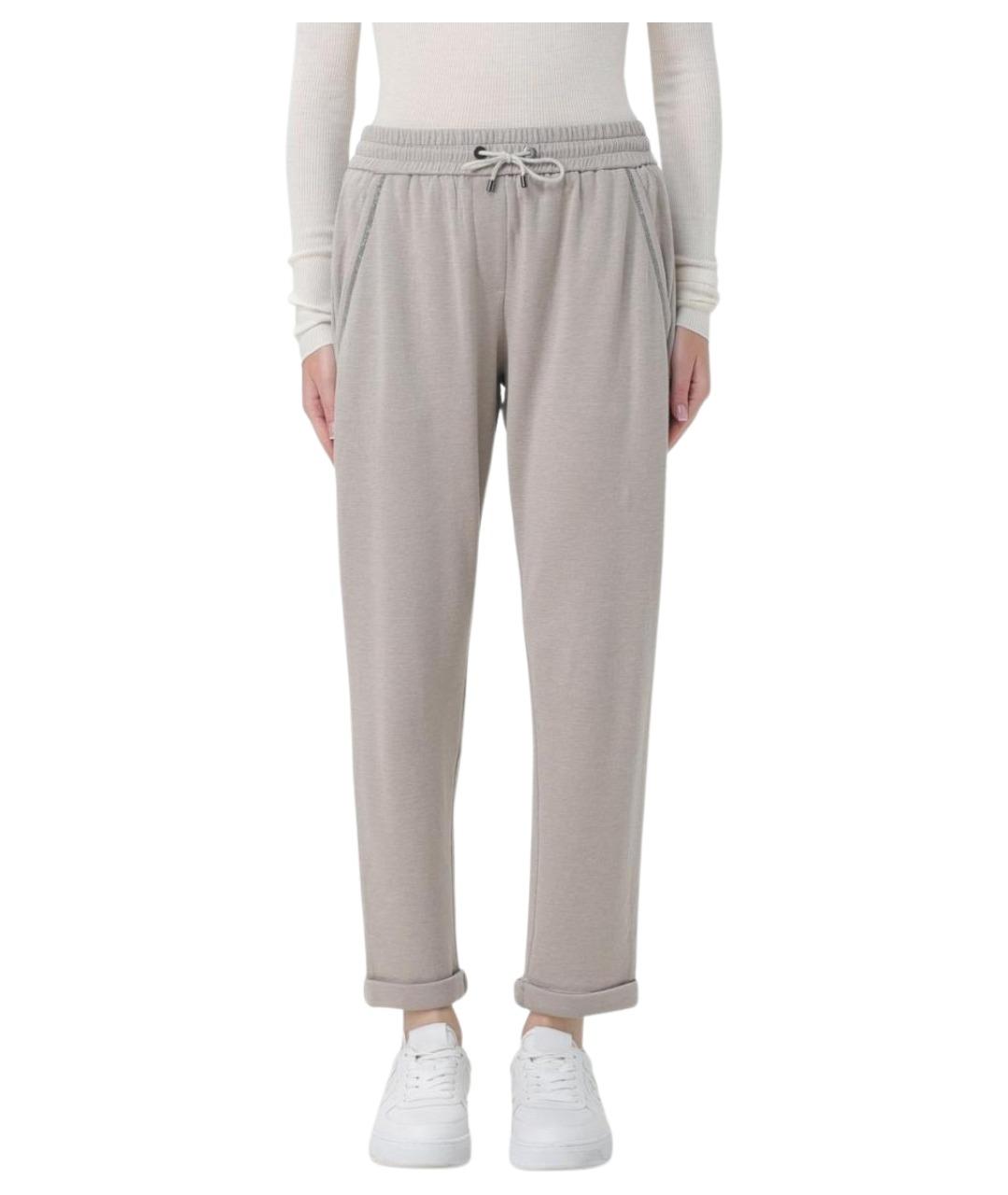 BRUNELLO CUCINELLI Бежевые хлопковые прямые брюки, фото 1