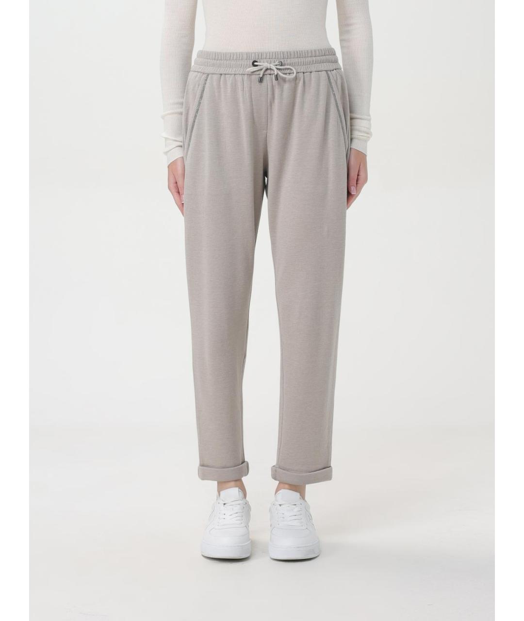 BRUNELLO CUCINELLI Бежевые хлопковые прямые брюки, фото 6