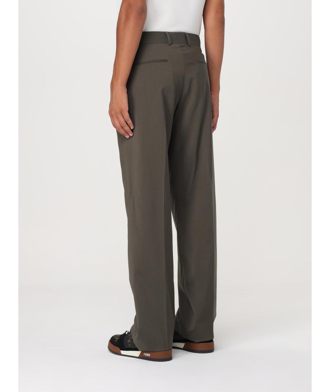 FENDI Зеленые шерстяные повседневные брюки, фото 3