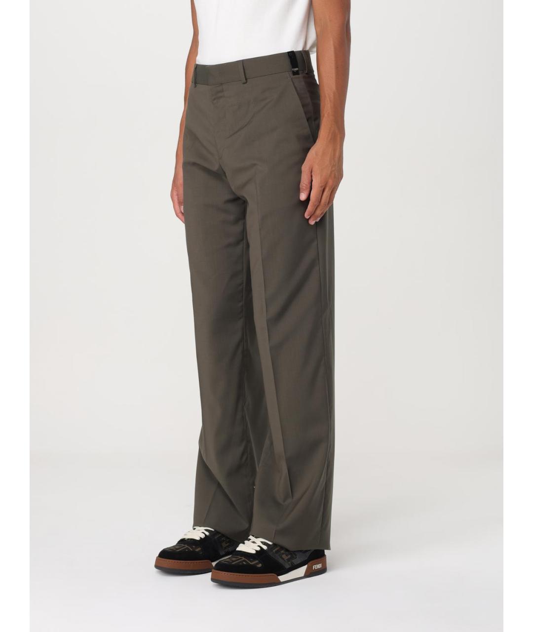 FENDI Зеленые шерстяные повседневные брюки, фото 4