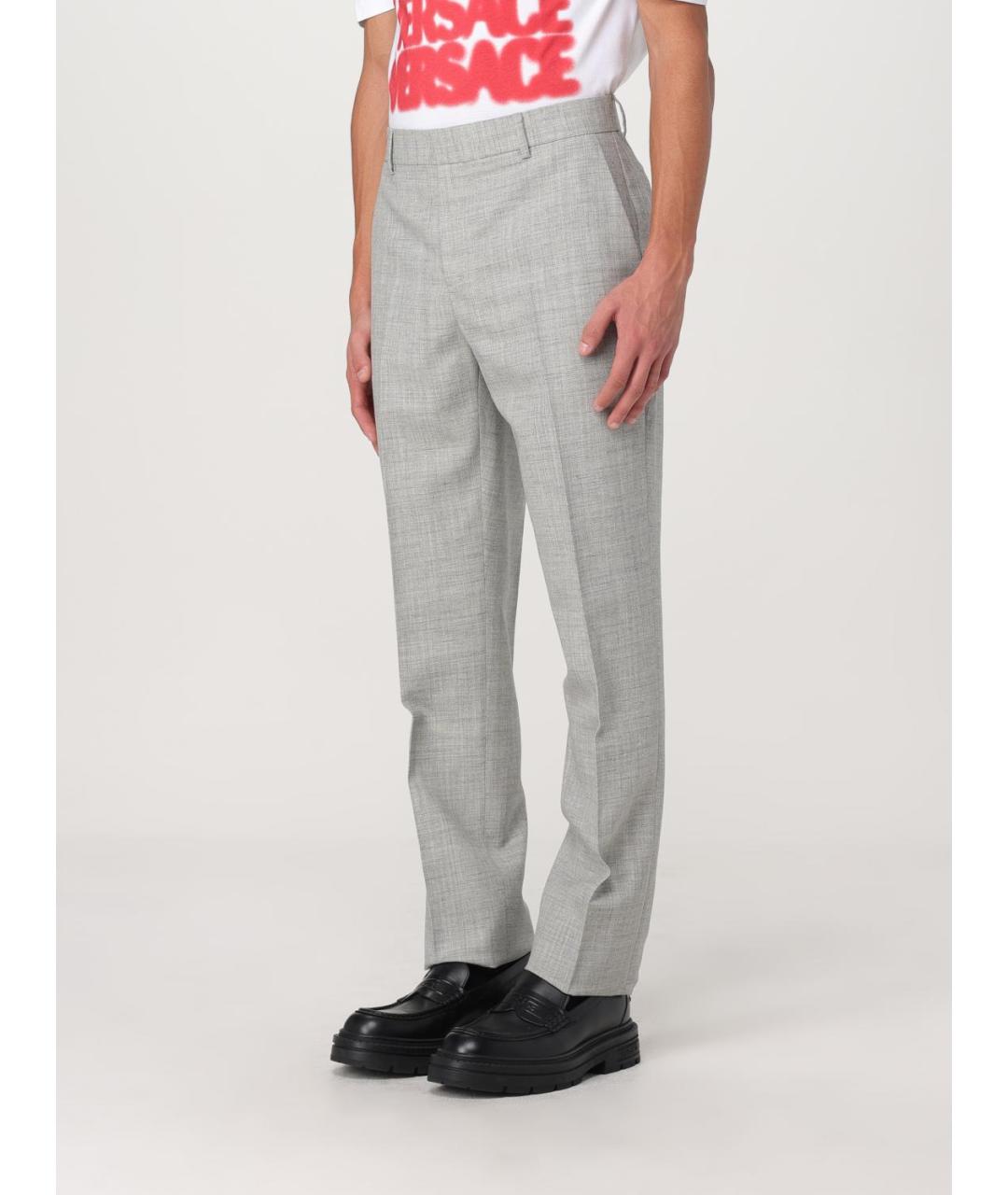 VERSACE Серые шерстяные повседневные брюки, фото 5