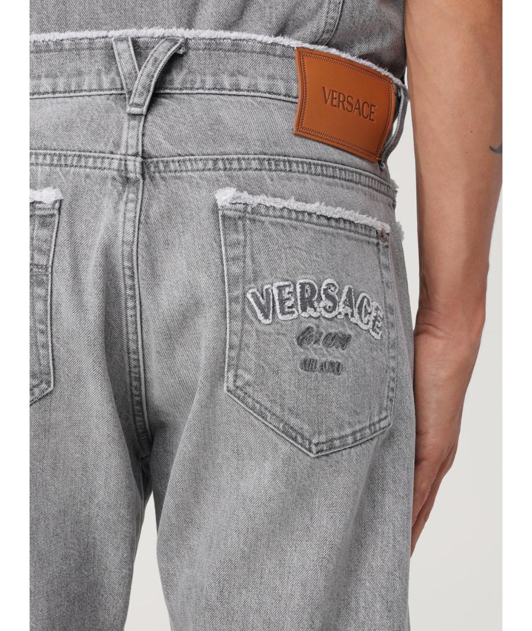 VERSACE Серые хлопковые прямые джинсы, фото 5