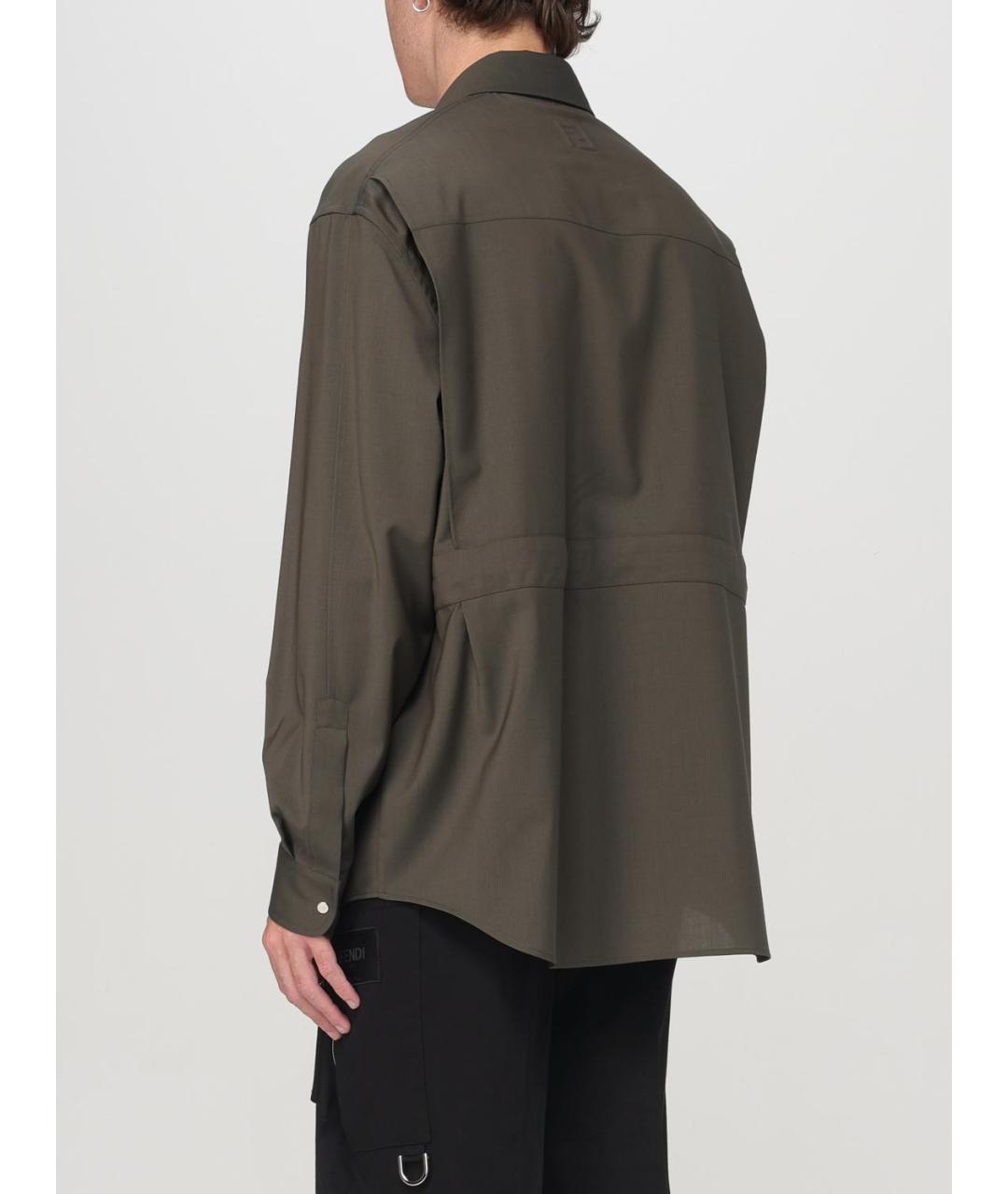 FENDI Зеленая шерстяная кэжуал рубашка, фото 3