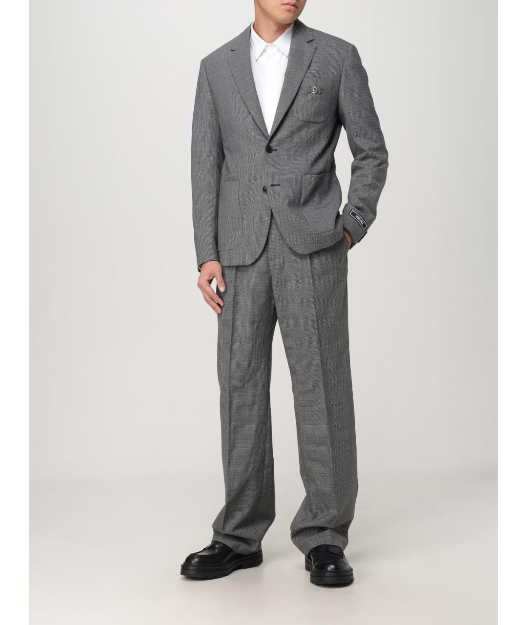 VERSACE Серые шерстяные повседневные брюки, фото 2