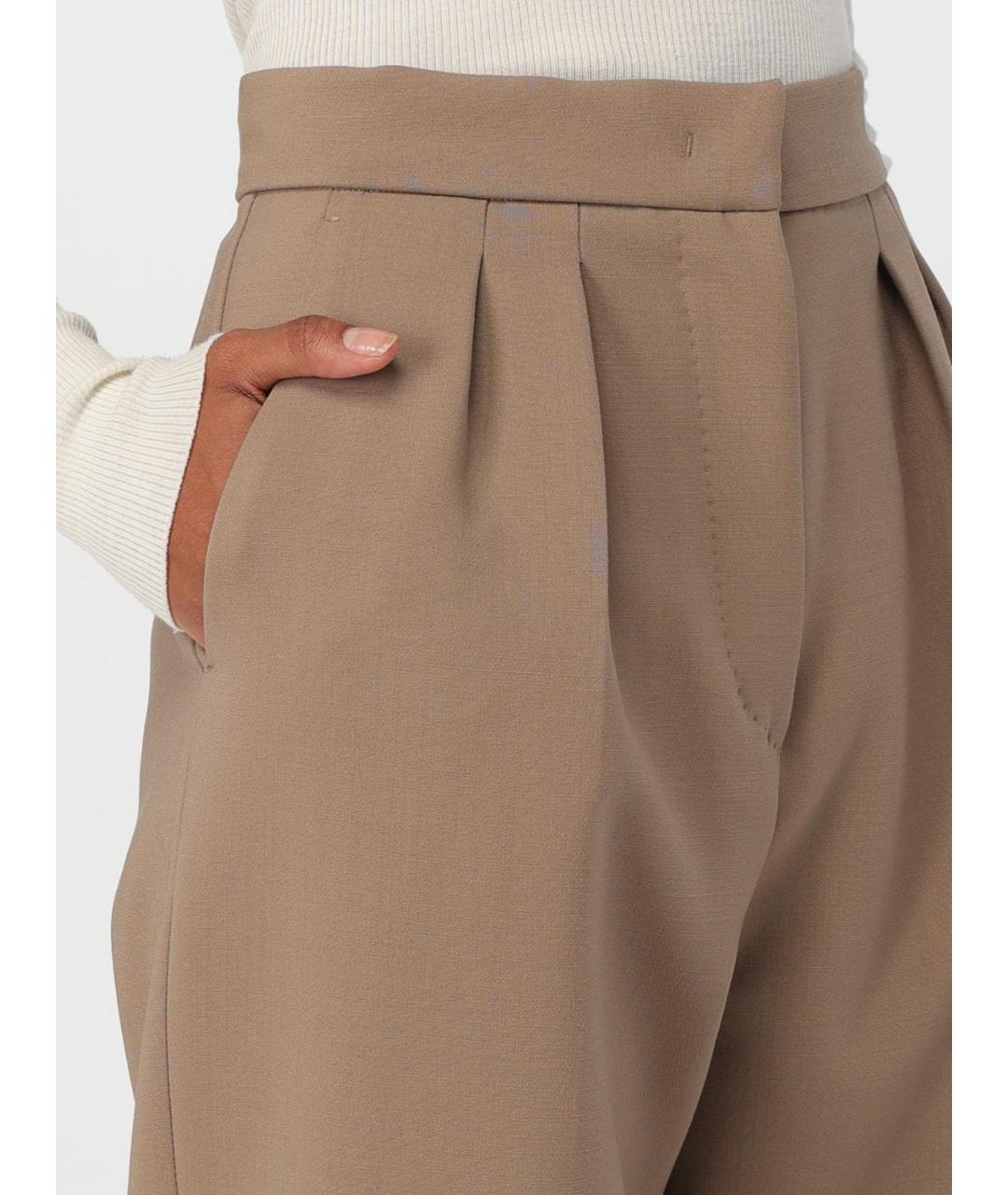 MAX MARA Бежевые шерстяные прямые брюки, фото 5