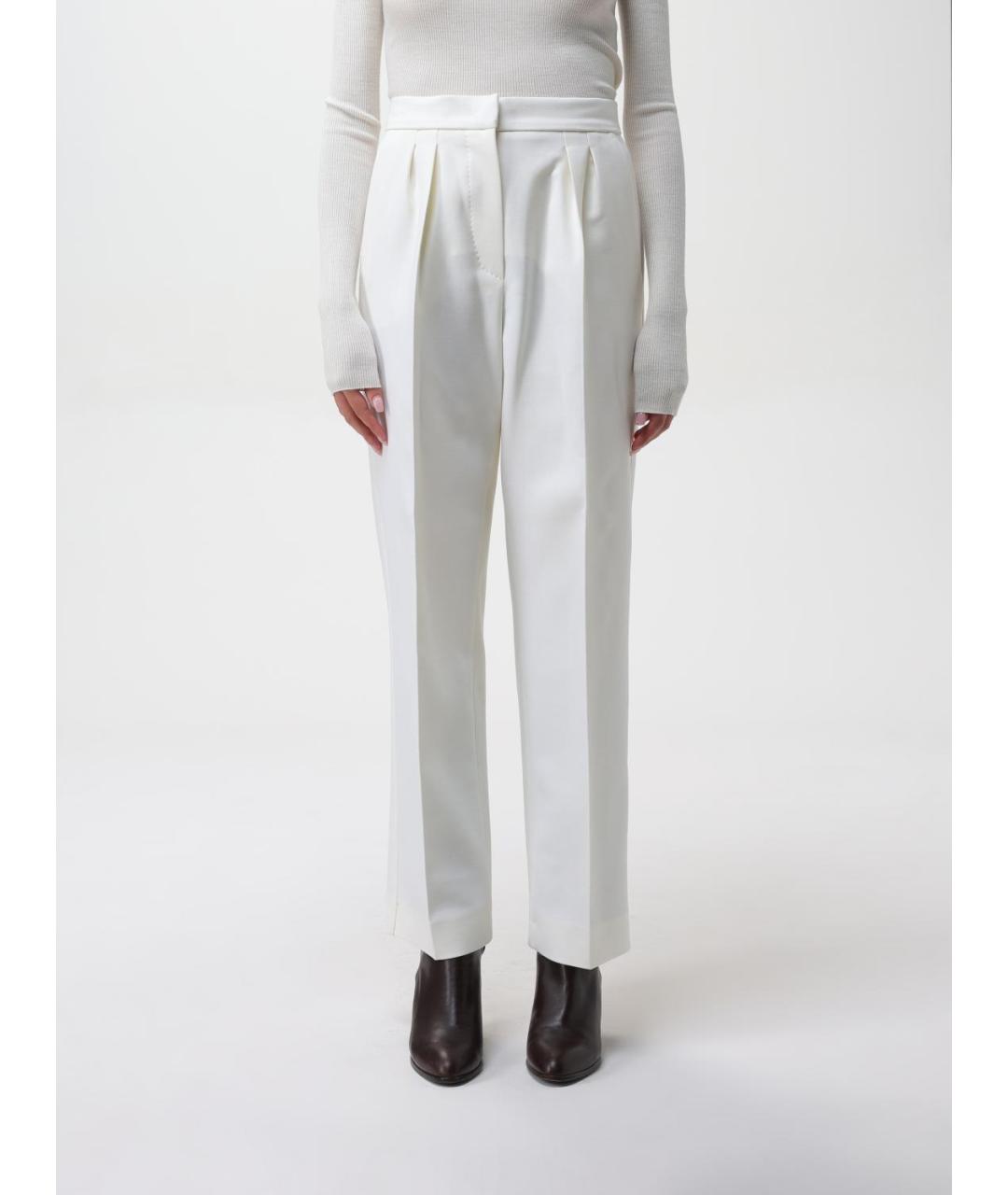 MAX MARA Белые шерстяные прямые брюки, фото 5