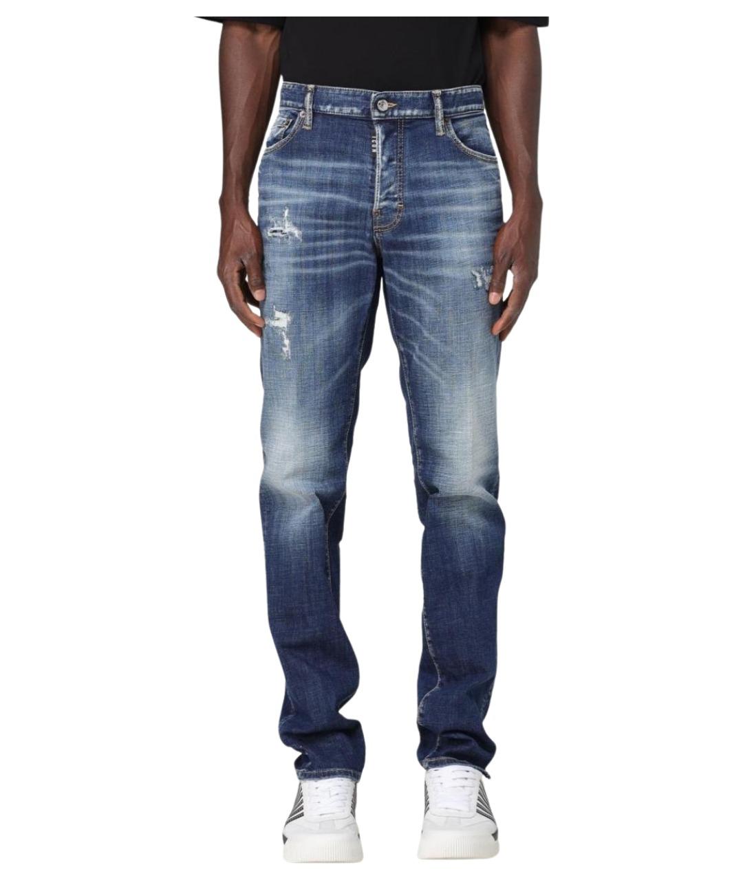 DSQUARED2 Синие хлопко-эластановые прямые джинсы, фото 1