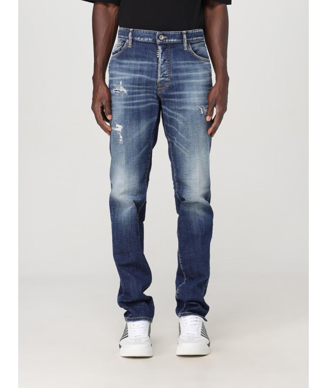 DSQUARED2 Синие хлопко-эластановые прямые джинсы, фото 4