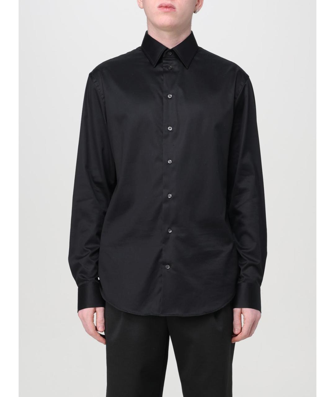 EMPORIO ARMANI Черная хлопковая классическая рубашка, фото 5