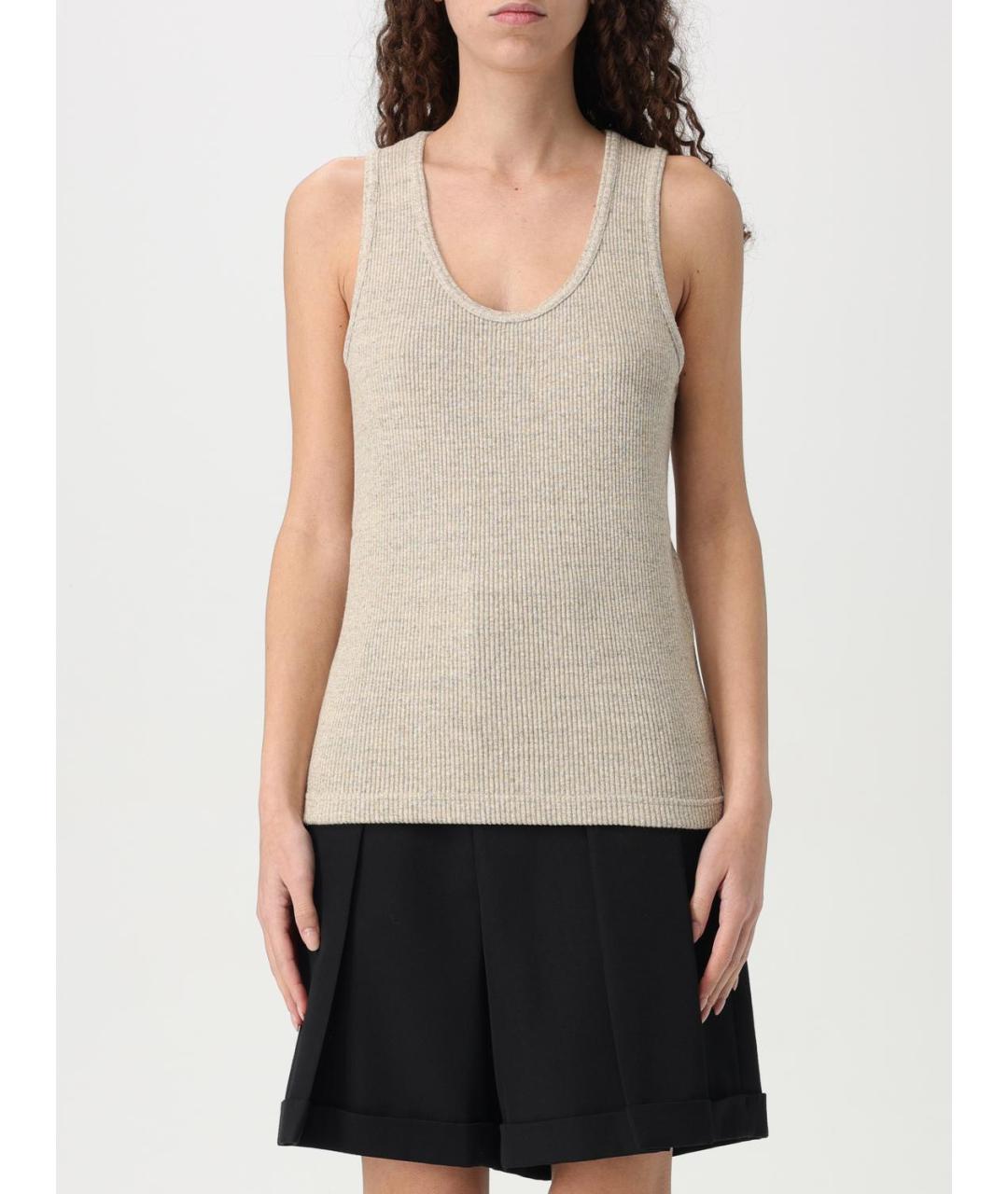 BOTTEGA VENETA Бежевая хлопковая майка, фото 2