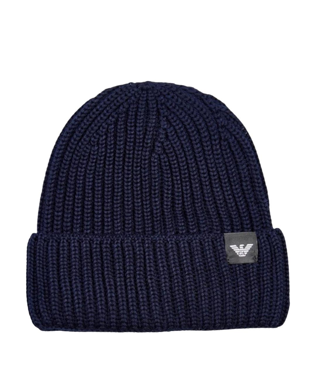 EMPORIO ARMANI Темно-синяя шерстяная шапка, фото 1