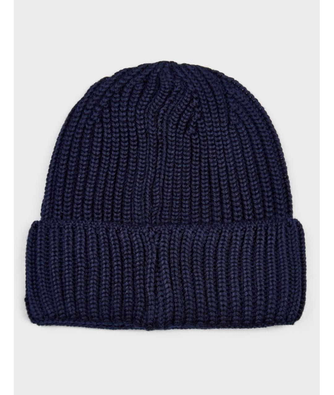 EMPORIO ARMANI Темно-синяя шерстяная шапка, фото 2