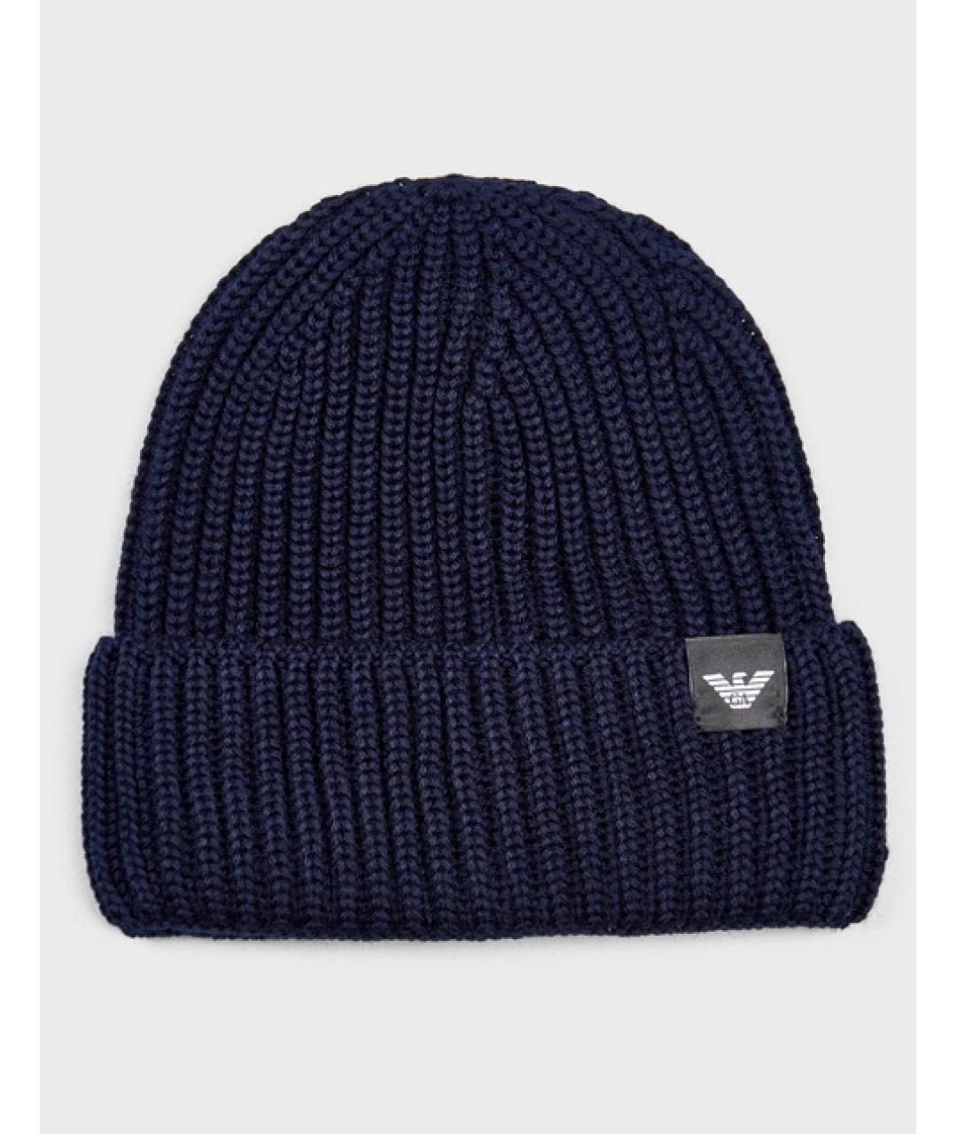 EMPORIO ARMANI Темно-синяя шерстяная шапка, фото 3