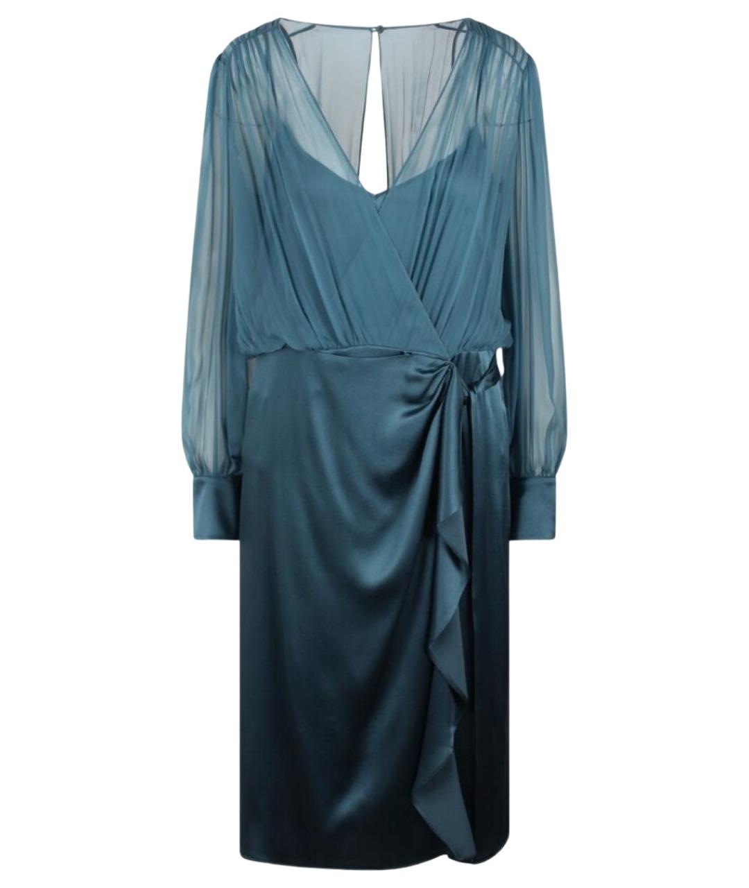 ALBERTA FERRETTI Бирюзовое шелковое повседневное платье, фото 1