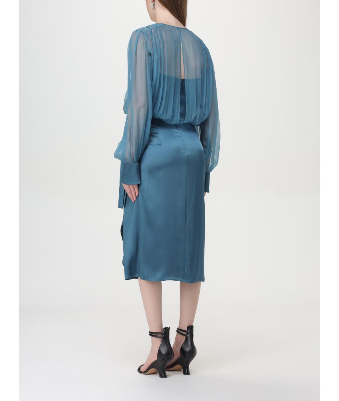 ALBERTA FERRETTI Бирюзовое шелковое повседневное платье, фото 3