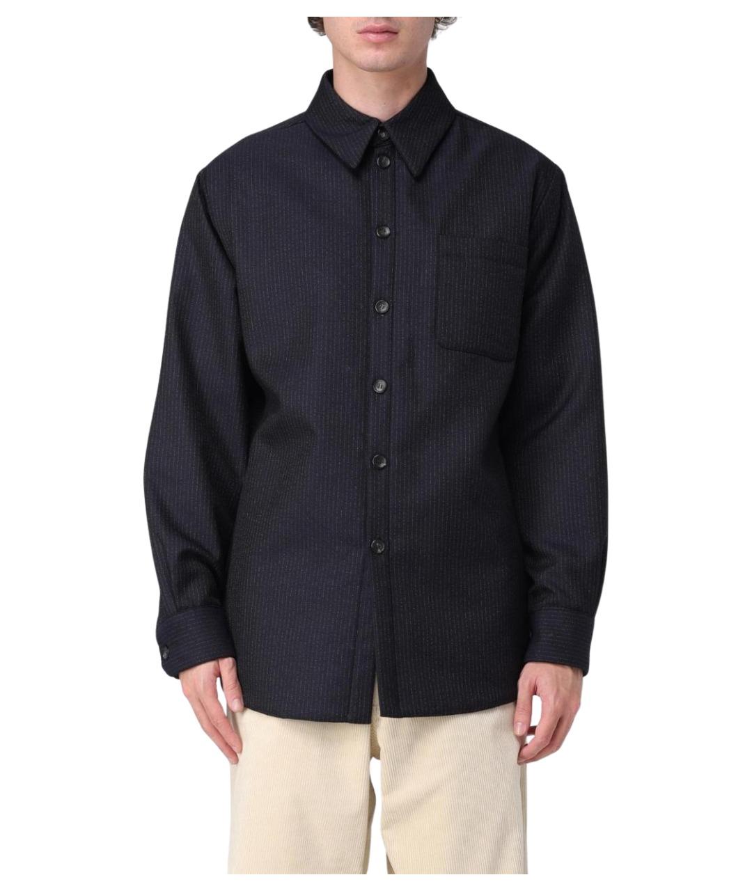 EMPORIO ARMANI Темно-синяя шерстяная кэжуал рубашка, фото 1