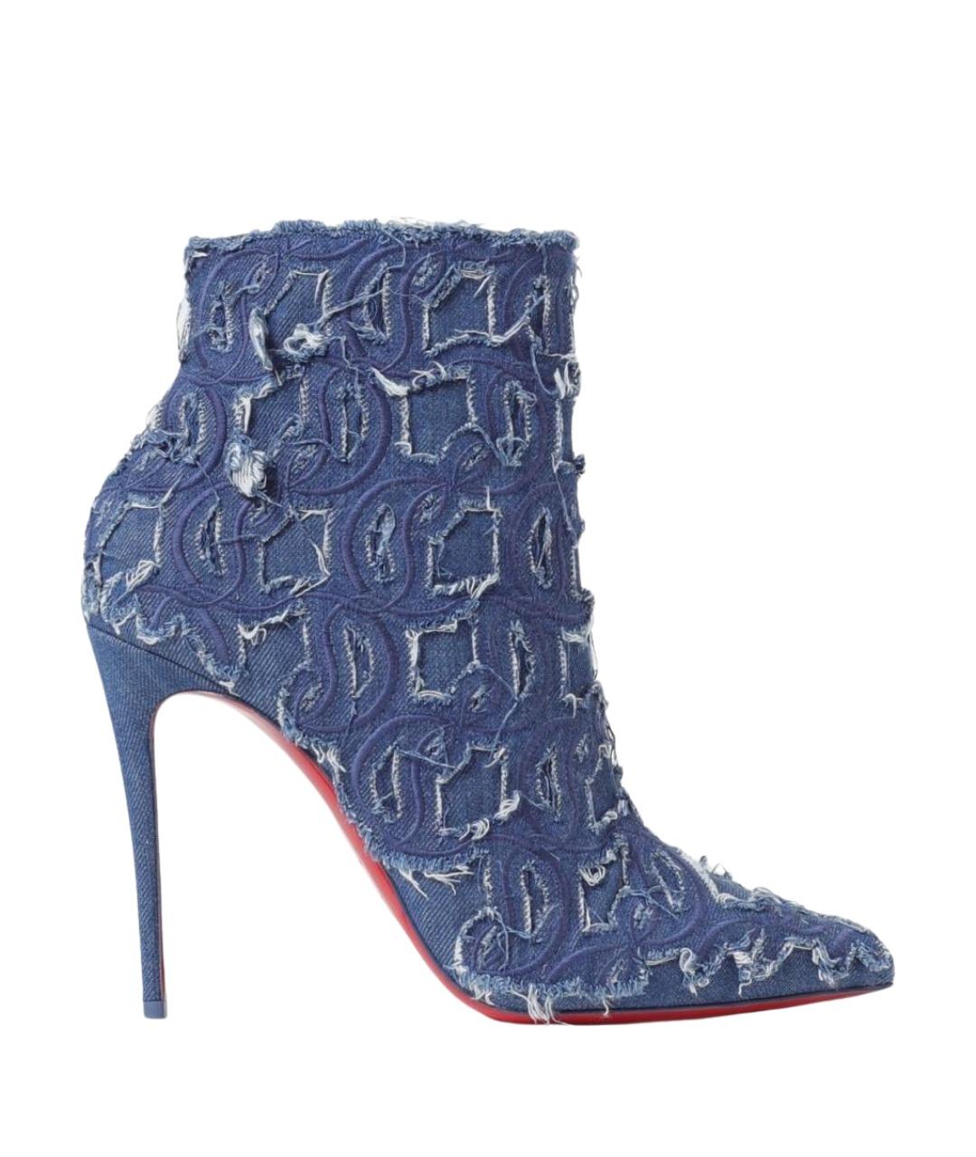 CHRISTIAN LOUBOUTIN Синие текстильные ботильоны, фото 1