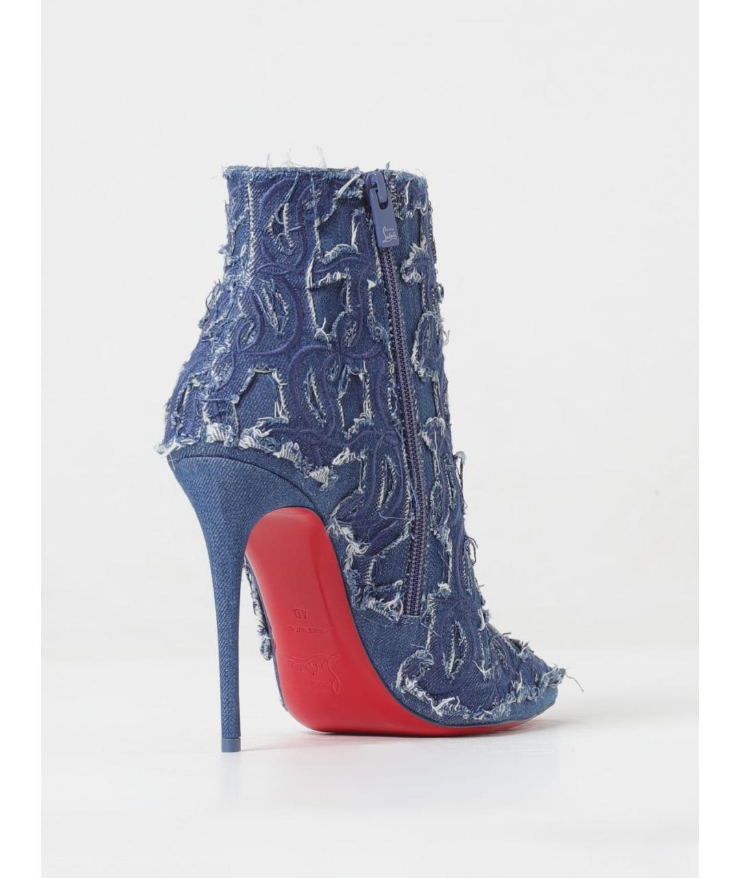 CHRISTIAN LOUBOUTIN Синие текстильные ботильоны, фото 3