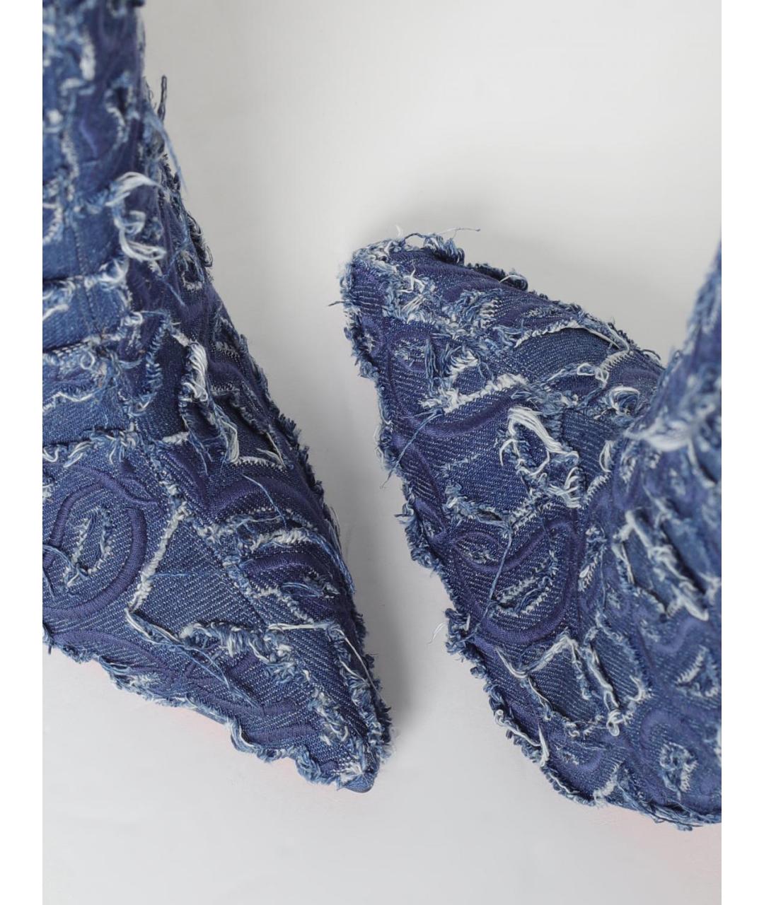 CHRISTIAN LOUBOUTIN Синие текстильные ботильоны, фото 4